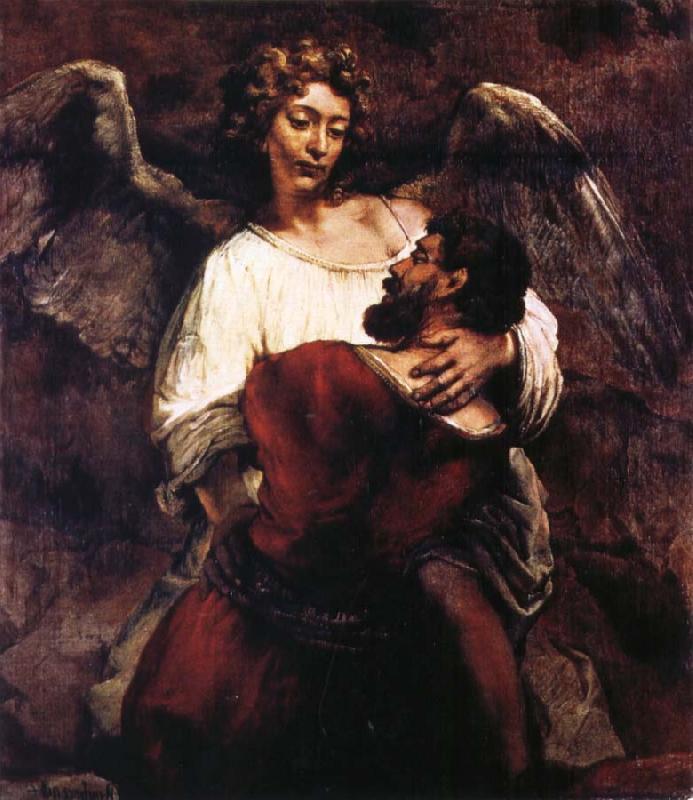 REMBRANDT Harmenszoon van Rijn Jacob Wrestling with the Angel oil painting picture
